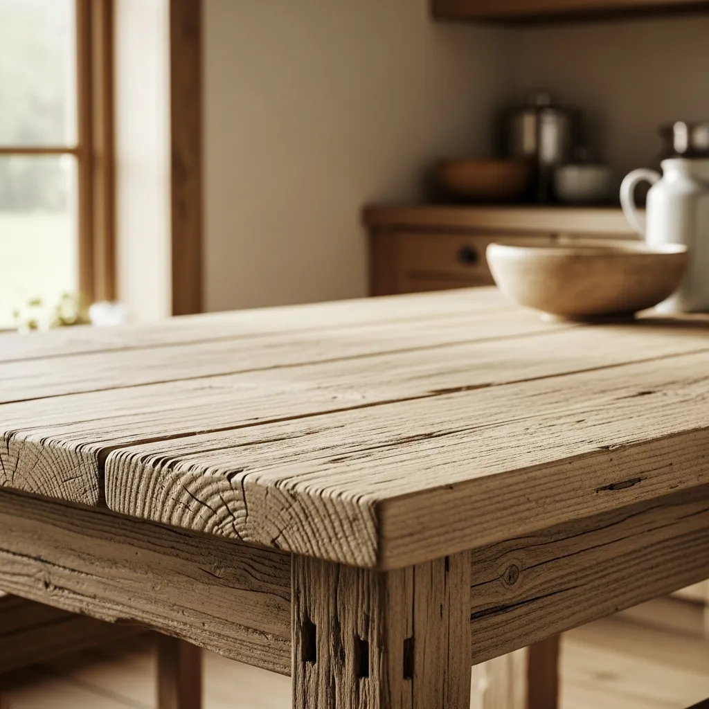 Rustikt træbord med naturlig finish